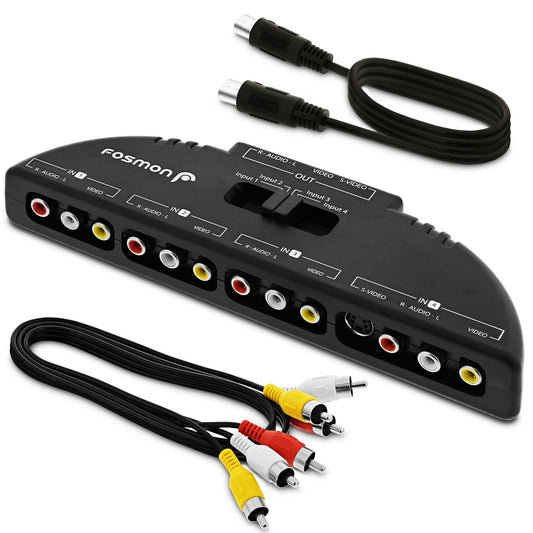 4-Way RCA Composite Switch Selector Box Splitter w/ S-Video