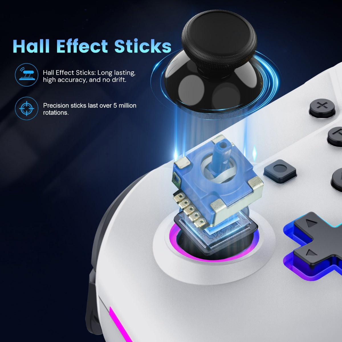 "NuRival" Wireless Hall Effect Controller for Switch (Blk/White)